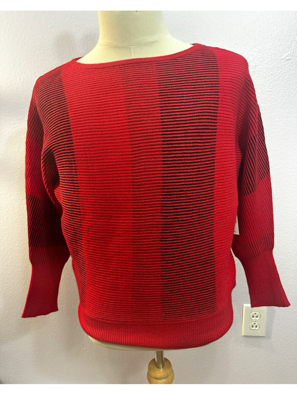 Liverpool Los Angeles Ribbed Knit Striped Pullover Sweater Red/Black Women's PS